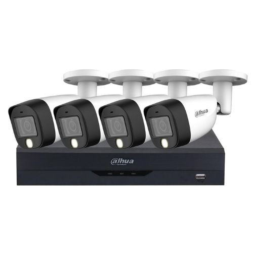 Sistem supraveghere Dahua 5MP 4 Camere Analog Exterior Lentila 3.6mm Dual Light IR 20m WL 20m Microfon si DVR 4 canale WizSense Audio SafetyGuard Surv