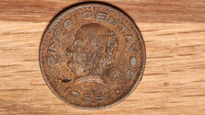 Mexic - moneda de colectie - 5 centavos 1955 - varianta rara - bronz foto