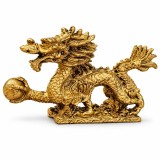 Statueta Dragon Feng Shui Auriu 14 cm, Norocos pentru Bogatie si Succes