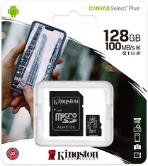 Card de memorie MicroSD Kingston Canvas Select Plus, 128GB, 100MB/s, cu adaptor foto