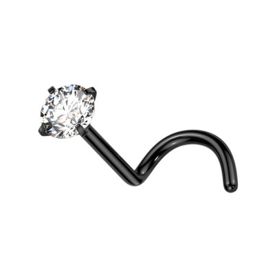 Piercing curbat din titan pentru nas - zircon transparent, diverse culori, 0,8 mm - Culoare: Negru foto