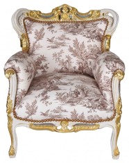 Fotoliu baroc alb cu auriu cu tapiterie alb cu maro CAT649D64