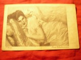 Ilustrata - Pictura V. Corcos - 2 Pisicute . inceput sec. XX