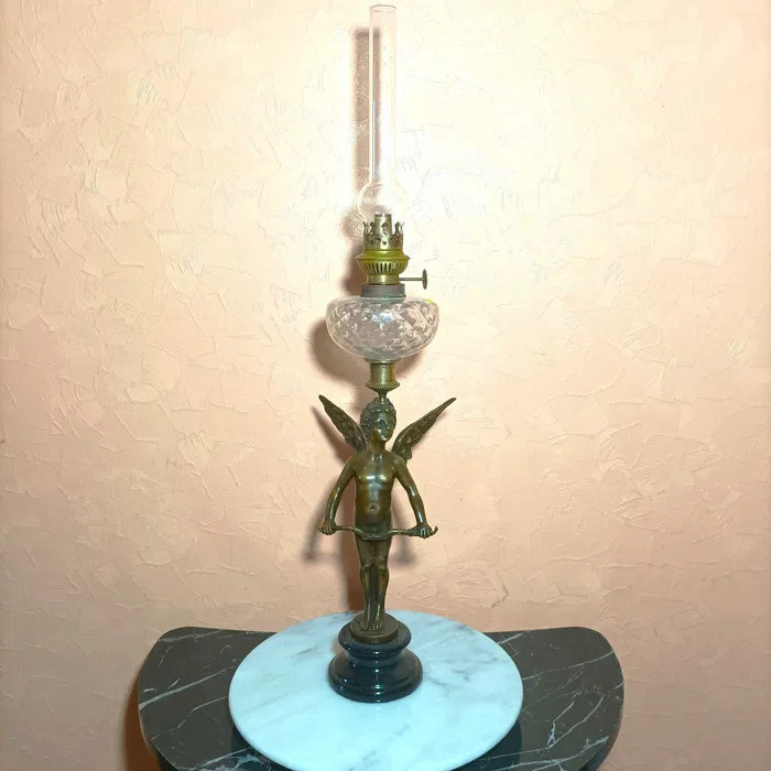 Lampa ulei sculptura bronz, Art Nouveau, decor de lux, unic