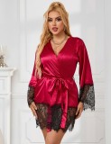 Halat Eross Eyelash Lace Sleepwear M/L Rosu