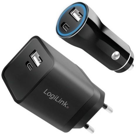 KIT ALIMENTATOR retea 220V + Auto LOGILINK, universal, 1 x USB-C / 1 x USB-A retea, maxim 3A/15W, 1 x USB-C / 1 x USB-A auto, maxim 3A/15W, suport OCP