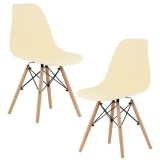 Set 2 buc, Scaune Stil Scandinav cu Picioare din Lemn de Fag, Sezut PP, 46 x 54 x 81 cm, Crem