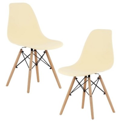 Set 2 buc, Scaune Stil Scandinav cu Picioare din Lemn de Fag, Sezut PP, 46 x 54 x 81 cm, Crem foto