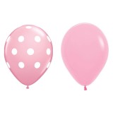 Set 10 baloane din latex, flippy, model party cu buline si simple, 30 cm, roz, 2.8 g