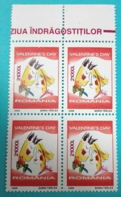 TIMBRE ROM&amp;Acirc;NIA LP1628/2004 ZIUA &amp;Icirc;NDRĂGOSTIȚILOR- Bloc de 4 valori -MNH foto