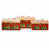 Set 3 cutii cufăr de Crăciun &ndash; model brăduți cu stea