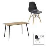 Cumpara ieftin Set de 5 buc masa si scaune Julita-Cuba MDF si plastic PP culoare negru si sonoma 120x70x76 cm