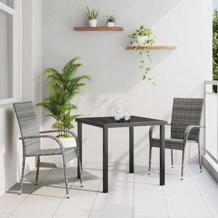 vidaXL Set de masă pentru grădină 3 pcs Gri Rattan poli 3379408