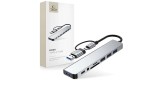 Adaptor Tech-Protect HB06 HUB 8&icirc;n1 TYPE-C + USB2.0 + USB3.0 + SD/TF + AV3.5 - gri