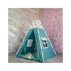 Cortulet de joaca Teepee, verde cu turcoaz si dinozauri