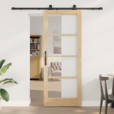 Ușă glisantă vidaXL cu set de accesorii &lsquo;ORKDAL&rsquo; din lemn masiv și sticlă, Ușă interior vidaXL cu sticlă &lsquo;ORKDAL&rsquo; 83x211x4 cm din lemn masiv de pin