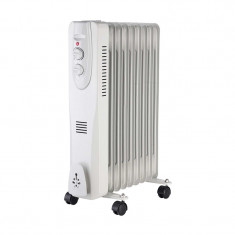 Radiator electric cu ulei Well, 2000 W, 9 elementi, 3 trepte, termostat reglabil, portabil, Alb