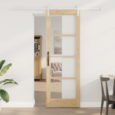 Ușă glisantă cu set hardware &amp;quot;ORKDAL&amp;quot; lemn masiv &amp;amp; sticlă foto