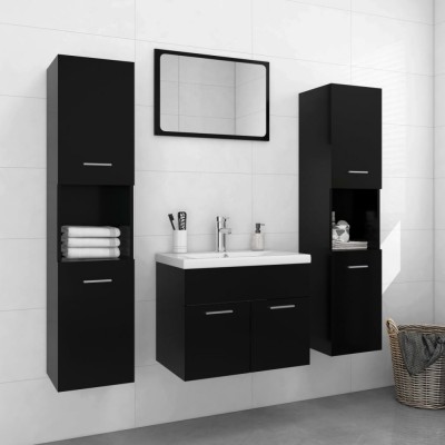 Set mobilier de baie, negru, lemn prelucrat foto