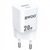 Incarcator Retea BWOO BO-CDA156, 20W, 3A, 1 x USB-A - 1 x USB-C, Alb, Universal