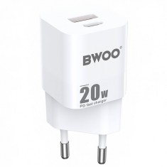 Incarcator Retea BWOO BO-CDA156, 20W, 3A, 1 x USB-A - 1 x USB-C, Alb foto