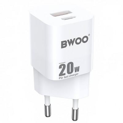 Incarcator Retea BWOO BO-CDA156, 20W, 3A, 1 x USB-A - 1 x USB-C, Alb foto