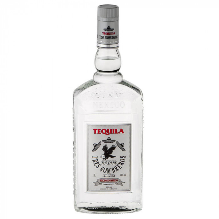 Tequila Tres Sombreros Silver 0.7L, Alcool 38%, Tequila Silver, Tres Sombreros Tequila, Bautura Spirtoasa Tequila, Tequila Alcool, Tequila Originala,