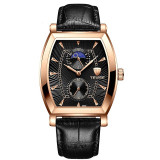 Ceas barbatesc Tevise Clasic Luxury Elegant Curea piele Quartz Analog Negru Rose