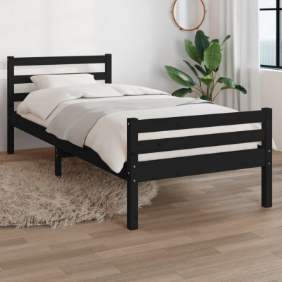 vidaXL Cadru de pat mic single, negru, 75x190 cm, lemn masiv foto