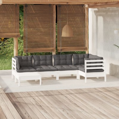 vidaXL Set mobilier de grădină cu perne, 6 piese, alb, lemn masiv pin 3096539 foto