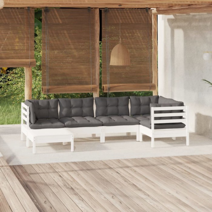 vidaXL Set mobilier de grădină cu perne, 6 piese, alb, lemn masiv pin 3096539