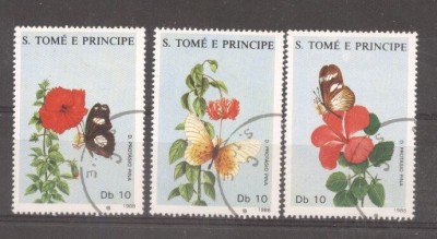 Sao Tome 1988 Flowers Butterflies used DE.078 foto