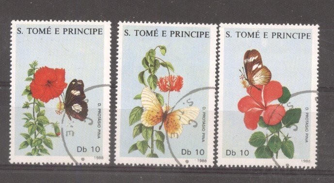 Sao Tome 1988 Flowers Butterflies used DE.078