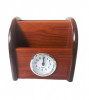 Ornament de birou cu ceas din lemn, Maro, 12 cm, 3561DX