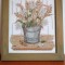 Tablou cusut brodat broderie veche inramata lucrat manual flori in galeata datat 1997 rama lemn, sticla, 24x19 cm