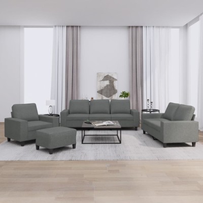vidaXL Set de canapele, 4 piese, gri &amp;icirc;nchis, material textil foto