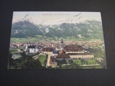 Carte poștală Austriacă originală &amp;ndash; Innsbruck, Vedere de pe Berg Isel , Piesă de colecție La Belle &amp;Eacute;poque(cel mai probabil din perioada 1900&amp;ndash;1940) foto