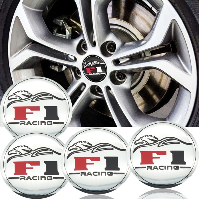 Set 4 buc. ornament central janta, model &ldquo;F1 Chrome&rdquo;, diametru 5cm