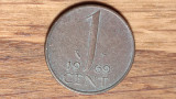 Olanda - moneda de colectie bronz - 1 cent 1969 - Juliana - patina superba !, Europa