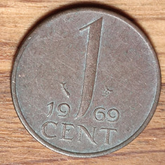 Olanda - moneda de colectie bronz - 1 cent 1969 - Juliana - patina superba !