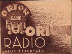 A2373 Broșură reclamă radio Orion, 1941, Budapesta