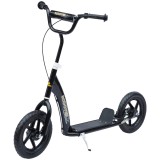 HOMCOM, trotinetă copii, pneuri 30 cm, ghidon reglabil, fr&acirc;nă, suport lateral, oțel, pentru copii 5+ ani, negru | Aosom Romania