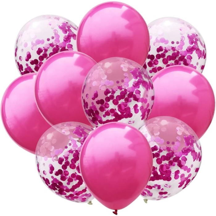 Set 10 baloane din latex, flippy, model party confetti, 5 x confetti, 5 x roz, 25 cm, 2.2g