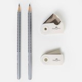 Set 4 Creioane Gri cu Radiera si Ascutitoare, Forma Triunghiulara, Mina Rezistenta, CMCLASS
