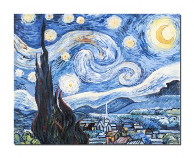 Tablou pictat manual, Noapte instelata, 50x40cm ulei pe panza, reproducere Vincent van Gogh foto