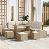 VidaXL Set de canapea de grădină cu 9 piese, perne bej, din rattan sintetic și lemn de acacia