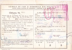 AMS - CHITANTA ACT. NOMINATIVE SOC. UZINELE DE FIER SI DOMENIILE RESITA 1945 foto