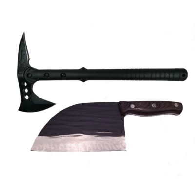 Set Topor Pirate Skull, 39 cm si Cutit Wave Blade, 30 cm, IdeallStore&amp;reg;, otel inoxidabil, negru foto