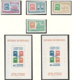 Costa Rica 1963 Mi 626/29 + bl 6 A/B MNH - 100 de ani de timbre, Nestampilat