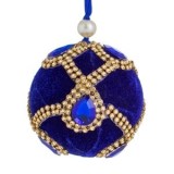 Ornament Brad de Craciun Glob Albastru Catifelat cu Strass &amp; Cristale, CMCLASS